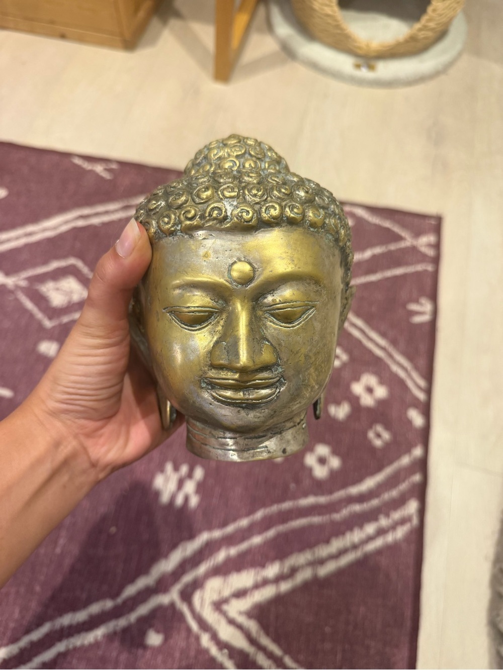 Brass Buddha Head Accent - Gold Home Decor